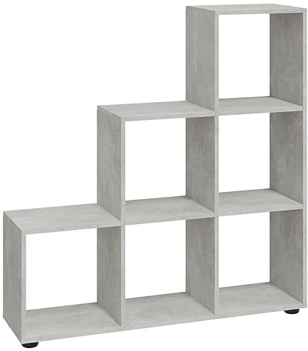vidaXL Treppenregal, Bücherregal mit 6 Fächern, Raumtrenner Regal für Büro Wohnzimmer, Stufenregal Raumteiler, Modern, Betongrau Holzwerkstoff
