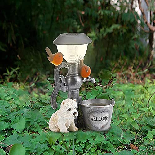 Solarleuchte Garten LED, IP65 Wasserdicht Solarlampen für außen, kleine Tier Skulptur Gartendeko, Harz Figur Statue Gartenfiguren, Balkon, Veranda, Garten Deko (Hund)