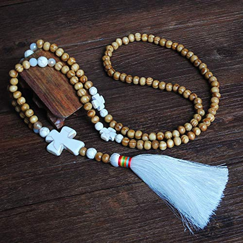 Damen-Halskette Mit Quaste Anhänger Lange Sweater Kette Holzperlen Kette Retro Kleidung Anhänger Kopfschmuck Böhmen Halskett Bunt Kristall Bead Schnur Kette 81cm