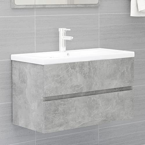 puraday Waschbeckenunterschrank Einbaubecken Betongrau Holzwerkstoff BadmöBel Waschbecken Mit Unterschrank Waschtischunterschrank Waschtisch Mit Unterschrank Einbauwaschbecken 80x38,5x45 cm
