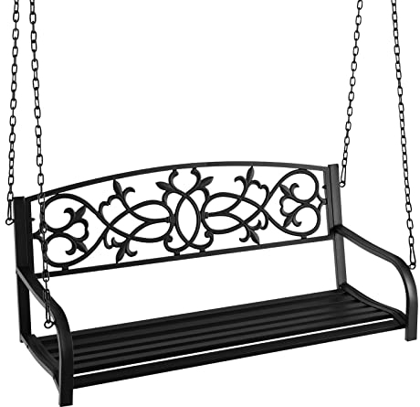 KOMFOTTEU Hängebank Eukalyptusholz, Schaukelbank 2 Sitzer, freihängende Hollywoodschaukel mit Armlehne, Schaukelstuhl bis 360 kg, Hängeschaukel für Balkon Garten Terrasse, 126 x 62 x 60cm, Natur