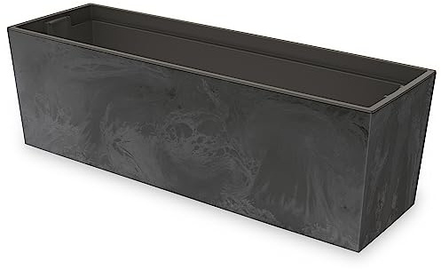 Blumenkasten mit praktischem Einsatz Blumentopf Länge: 77 cm Balkonkasten auf Kunststoff Betonoptik Beton Struktur Anthrazit Farbe Innen/Außenbereiche