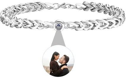Personalisierte Foto Armband, benutzerdefinierte Projektion Armband mit Bild in Stein, versteckte Foto Armband, Gedächtnis Foto Schmuck Geschenk für Frauen Männer Paare (Silber/Rose/Gold/Schwarz)