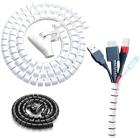 Kabel-Organizer, flexibler Spiralschlauch, Kabeldurchführung, Kabelschutz für Schreibtisch, universell, 8 mm x 1,5 m, Weiß