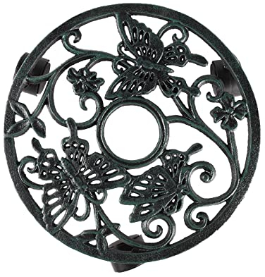 STCREE Gusseisen Drei Schmetterlingsmuster, beweglicher Blumenständer mit Riemenscheibe, verwendet zum Platzieren von Blumentopf, Statue, kleiner Gegenstand TQGJST316