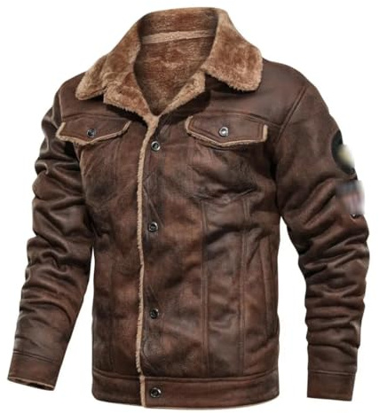 Veste D'hiver En Cuir Et Fourrure Pour Hommes Manteau Rétro Streetwear Épais Blouson Bombardier