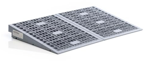 Wiltec Türschwellenrampe, Verschiedene Höhen 0-25/25-50/50-76 mm, 810 mm Breite für Rollstuhl & Rollator, grau, Rollstuhlrampe aus Kunststoff, rutschfeste Oberfläche