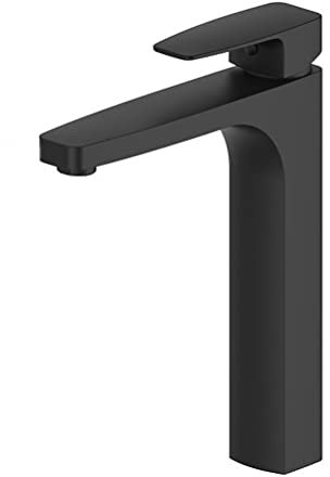 GEBBEM Waschbecken Wasserhahn, einfacher Stil, 100% Messing, Aufsatzwaschtisch-Mischbatterie, hohes Waschbecken, Wasserhahn, mattschwarzes Finish