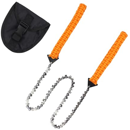 7WUNDERBAR Sierra de cadena de mano de acero al carbono, con bolsa para cinturón, sierra de jardín, sierra de bolsillo, sierra de alambre, para camping, supervivencia, corte de madera, 65 cm (33