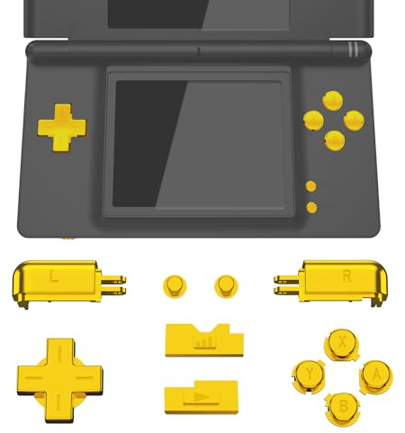 eXtremeRate Boutons de Remplacement pour Nintendo DS Lite Console Portable, Bouton D-pad ABXY Start Select RL Power Volume Keys pour NDSL, Console Portable NON INCLUSE, Chromé Doré