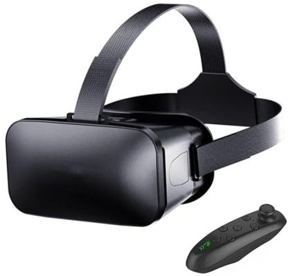 Gaming Controller, Video Gaming Controller, VR Glasses 3D Virtual Reality Helmet with 3 Adjustable Shoulder Straps for Android and for IOS (4.5‑6.0in Screen) Phone (V6 glasses + Y1 black handle)