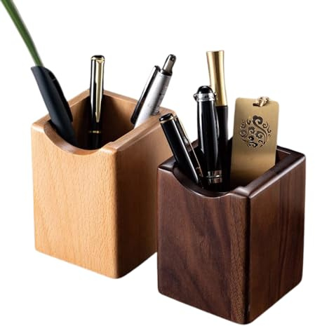SHOPUKASA 2-pack trä penna pennhållare stativ multifunktion naturligt trä pennkopp kruka skrivbord organiserare förvaringsbox (2-pack (1 bok + 1 valnöt))