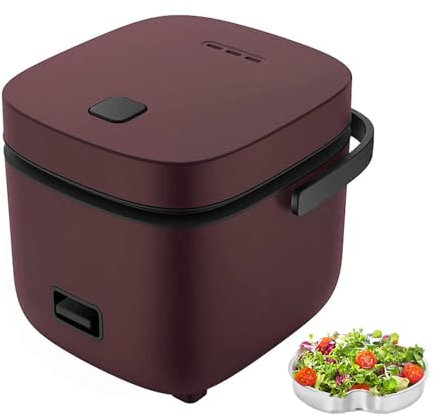 Mini Rice Cooker 1 Person, Small Rice Maker Mini Cooker Multicooker Electric 1.2 L, Non Stick Rice Pot with Steamer,Brown