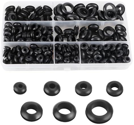260 Pezzi Passacavo in Gomma Gommini Passacavo Elettrico Passacavi in Filo di Gomma Occhiello 7 Dimensioni Passacavi Set di Tappi Fori per Cavi Auto Macchina Moto - Nero