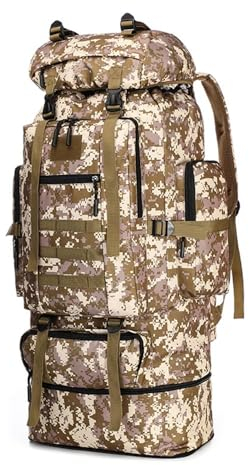 Sport Tent Trekkingrucksack Groß Herren Camping Rucksack Taktisch Militär Wasserdicht Wanderrucksack 100 L mit Interne Rahmen Leichtgewicht Groß Reiserucksack Outdoor (Wüste Tarnfarbe)