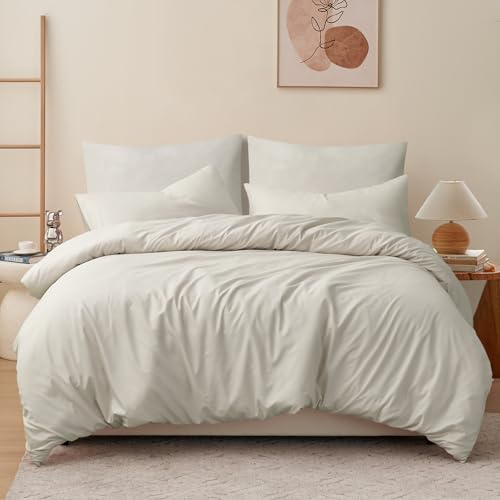 RUIKASI Bettwäsche 200x200 3teilig Beige - Polyester Mikrofaser Bettwäsche-Sets Oeko-TEX, Bettbezüge 200 x 200cm + 2 Kissenbezüge 80x80cm mit Reißverschluss, Weich und Bügelfrei