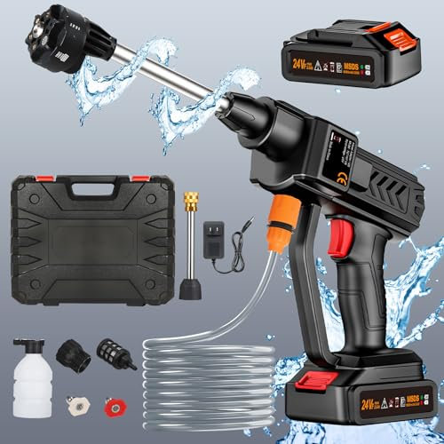 Cordless Pressure Washer, 6-in-1 Nozzle Portable Battery Powered Pressure Washer Handheld with 2 Battery Powered, 18bar Portable High Pressure Cordless Power Washer for Car/Floor/Patio Cleaning(black)