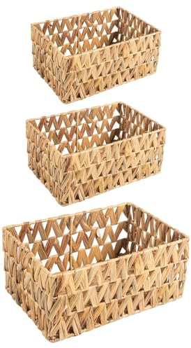 IDIMEX Aufbewahrungskorb TONOA 3er Set Natur - stapelbar rechteckig aus Wasserhyazinthe geflochten, ordnungsboxen, Organizer, regalkorb