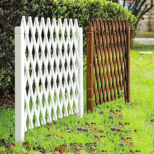 Gitterzaun aus Holz, Gartenspalier, Sichtschutz, Terrassen-Rasenteiler, Teleskop-Haustierzaun aus Holz (weiß) (Größe: 80 x 34 cm) (Farbe: Weiß, Größe: 80 x 34 cm) Stabilize