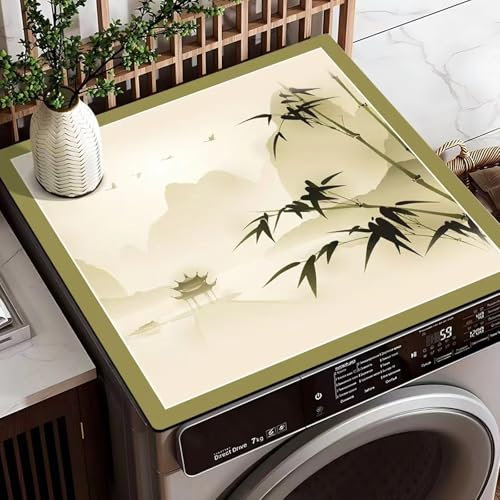 Odot Tapis de Protection pour Dessus de Machine à Laver, 3D Oiseau Fleuri Antidérapant Housse de Machine à Laver pour Machine à Laver ou Sèche-Linge Buanderie Réfrigérateur (Bambou,30x40cm)