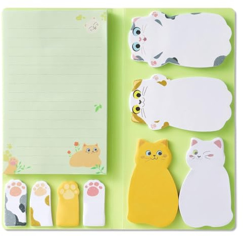 300 Fogli Note Adesive Animali, Cat Sticky Notes Set Adesivi Colorate Note Appiccicose Animali Carini Sticky Notes Nota Adesiva Animale Autoadesiva per Frigoriferi, Appunti Sui Banchi Di Scuola