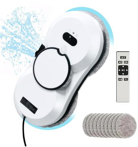 EagerMinds Robot pulitore di vetri, 5600PA Robot pulitore automatico di vetro, sistema di sicurezza, per tutte le superfici lisce, con 10 stracci, per tutte le superfici lisce (A)