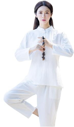 DAYKET Women's Tai Chi Uniform Chinese Traditional Long sleeve Martial Arts Wear Morning Exercises Kung Fu Clothing Lounge wear,White-L