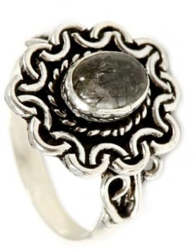 JEWELSTREZORO Anello a fascia in argento Sterling 925, da uomo e da donna, gioiello fatto a mano, TSR189, 10 (15,9), metallo prezioso Gemma, Quarzo rutilato