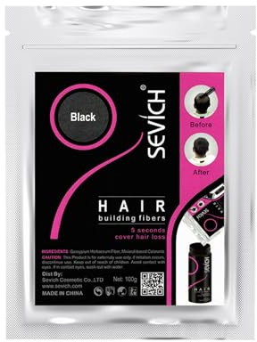 SEVICH Hair Fibers for Thinning Hair, Hair Building Fibers Instantly Thicker & Fuller Look,Hair Powder for Men & Women 100g Black