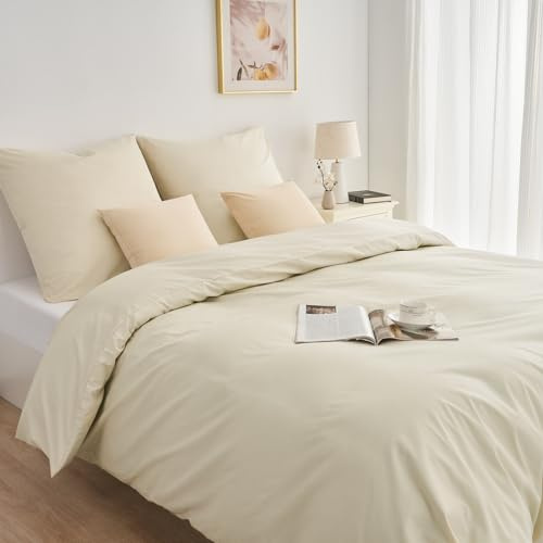 WohlNest Bettwäsche 135x200 Beige Baumwolle,Bettwäsche-Sets Bettbezug 135 x 200 2teilig mit 1 Kissenbezug 80x80 cm，Oeko-TEX Bettwäsche 100% Baumwolle mit Reißverschluss