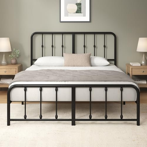 Zinus Florence - Cama de 140 x 200 cm - 35 cm de alto - Estructura de cama de metal con cabecero y pie - Cama con somier - Estructura de cama de diseño vintage - Espacio de almacenamiento debajo de la