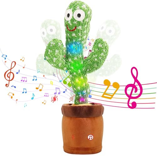 Talking Cactus Toy, Singing Dancing, Repeats What You Say, Interactive Baby Cactus Toy, Voice Recording, Light-up Sensory Plush Toys Gifts for Boys Girls Kids Age 1 2 3 4 5