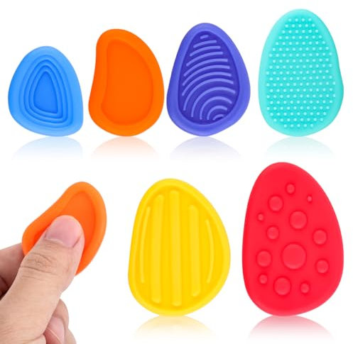 6 Packs Fidget Toys Worry Stones, Textured Soft Sensory Stone Quiet Stress Toys for Adults Students Kids Anxiety Relief Calming Down Reliever Emotional Stepping Stone (Random Color)
