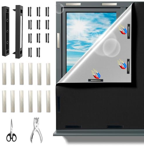 Magnete für Verdunklungsstoff Sets, Fenster Verdunkelung 100% lichtundurchlässig, 200x150cm verdunkelungsrollo ohne Bohren, Wird mit sämtlichem Montagezubehör Geliefert