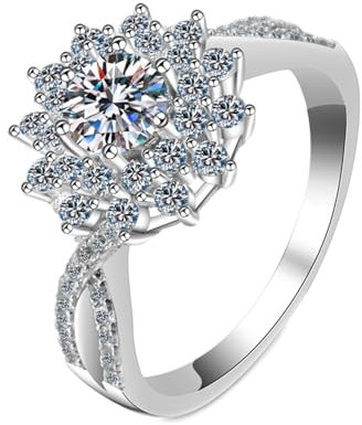 BCughia Diamantring Weißgold 750, Damen 18 Karat Blume Ring mit Labor Diamant 0.5ct Trauringe Verlobungsringe Größe 53 (16.9)