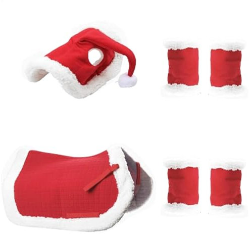Weihnachtspferd Kostüm - komplettes Pferdeoutfit mit Satteldecke und Beinbändern | Weihnachtsmann Hut für , Festliche Feiertagsdekoration für Winter, Weihnachtszubehör für