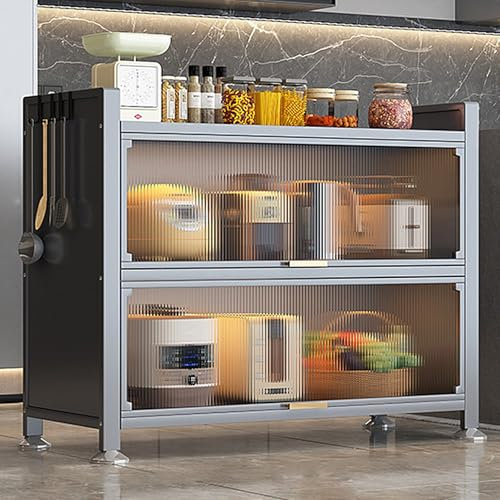Metallschrank mit Tür, 5 Schichten, Karbonstahl, Küchenschränke, Traglast 300 kg, für Küche, Wohnzimmer, Schlafzimmer, Balkon (grau)