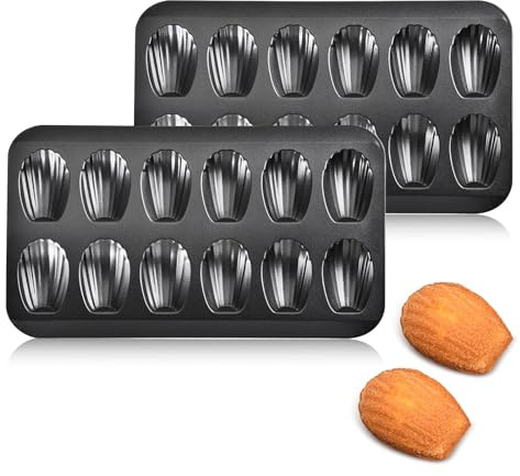 Myyaowl 2pc Madeleine Pans for Baking, Nonstick Shell Shape Cake Mold, 12-Cup Cookie Molds for Oven Baking, Heavy Duty Carbon Steel, Send Goods from Local Warehouse