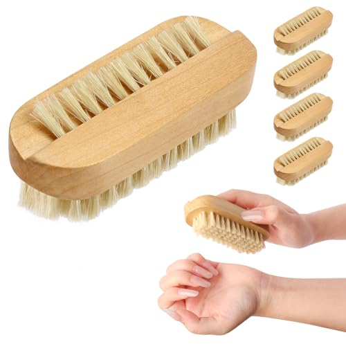 LOPHE Cepillo de Uñas de Madera, 4 Piezas Cepillos para Uñas, Cepillo de Mano de Limpieza, Diseño de Doble Cara, Herramienta de Limpieza de Manos, Nail Brush con Cerdas Naturale (Amarillo)
