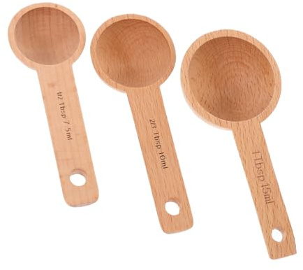 MUELODSIC 3 pièces Cuillères Bois Mesurette avec Graduation pour Café Poudre Lait et Grains Cuillères à Mesurer Pratiques pour Cuisine et Pâtisserie