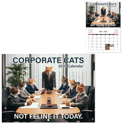 LUMOOM Calendario da parete 2026, divertente calendario gatti 2026, calendario gatti divertente con 12 motivi, calendario mensile gatti, regalo per Natale e compleanni (Gatto da lavoro elettronico)