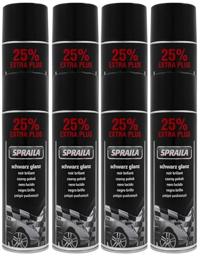 ECI 8 x Auto Lackspray Dose Spraila Schwarz Glanz 500ml Profi Auto Lackspray für Felgen & Karosserie schnell trocknender Sprühlack