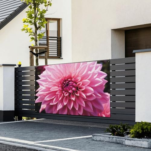 Bannière de drapeaux « Happy Birthday » à suspendre au mur - Bannière florale de dahlia personnalisée - Grande bannière pour événement d'affaires, décoration de fête d'anniversaire - 180 x 120 cm