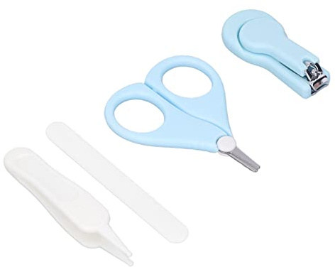 Fdit Juego de Uñas para Bebés de 4 Piezas, Juego de Limas de Uñas para Bebés con Tijeras, Lima de, Pinzas Redondas, Cortaúñas, Azul para Recién Nacidos
