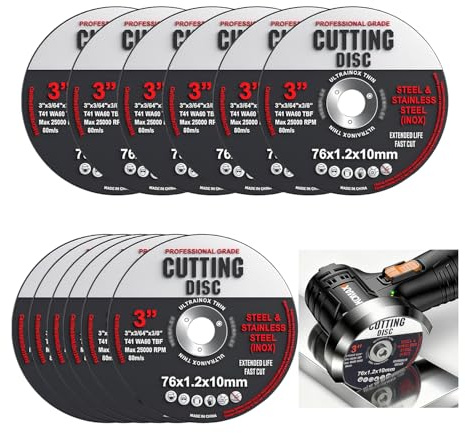 76mm Cutting Disc 12Pack Stainless Steel 76×10×1.2mm for Cutting Metal Wood | 3 Inch Cutting Discs Grinder Disc Metal Cut Off Wheels for Angle Grinder 76mm Metal Cutting Disc for Quick Aluminum Wood Iron