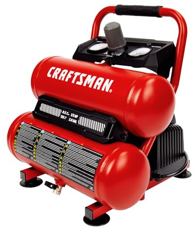 Craftsman Compresor de aire de 2 galones, tanque doble sin aceite de 1/3 HP, 125 PSI máximo, portátil y silencioso para bricolaje en el hogar, inflado de neumáticos, clavado y pintura en aerosol