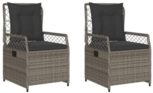 Mokuyary Gartensessel 2er Set Verstellbar Grau Poly Rattan Balkonstuhl Verstellbare Rückenlehne Terrassenstühl, Esszimmerstühle für Terrasse， Garten, Balkon