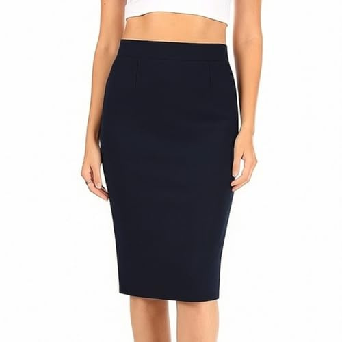 Honeywish Women’s Black Pencil Skirt with Slit, Knee Length Stretch Bodycon Office Skirt, Smart Casual Slim Fit Skirt for Women UK (UK, Alpha, L, Regular, Regular, Black)