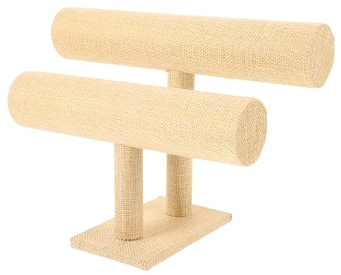 TOYANDONA Porta Braccialetti e Fasce per Chioma Donna, Espositore a Due Livelli in Materiale Lino, Supporto per Riporre Accessori Acconciature e Oggetti Scena