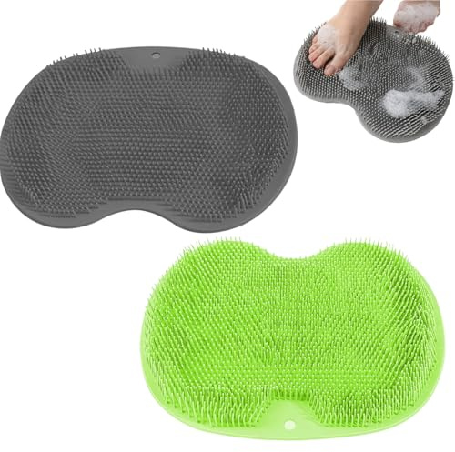 TENGWA Cepillo Masajeador de Pies 2 Piezas Cepillo para Masaje de Pies con Ventosa Antideslizante Tarima Ducha Almohadilla de Lavado para Cuidado y Relajación (Gris Verde)